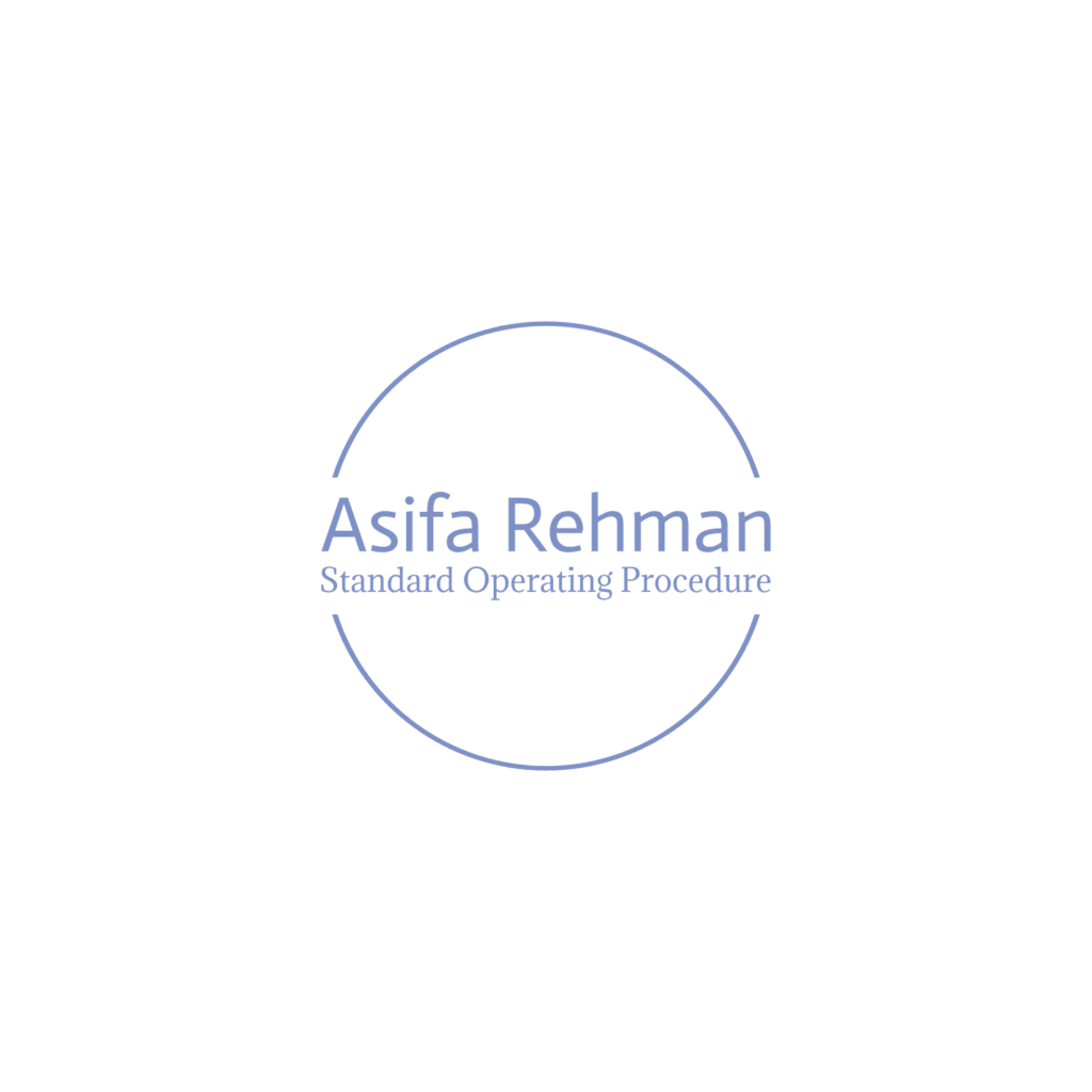 The image you uploaded appears to be a logo or emblem with the text “Asifa Rehman Standard Operating Procedure” enclosed within a circle. It likely pertains to guidelines or instructions associated with someone named Asifa Rehman. Unfortunately, I don’t have further context beyond this visual description.